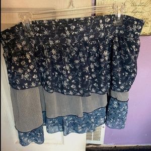 Maurice's Blue Flower and Stripe Skirt  - Medium